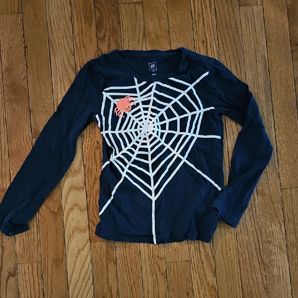 Kid's GAP Navy Long Sleeve Tee with Spider Web Design Halloween Fall Size 8